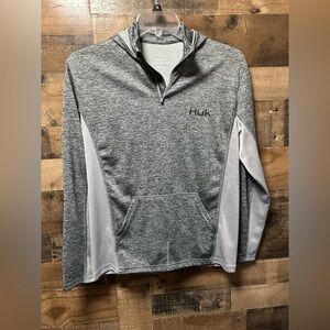Huk Men’s Quarter Zip Hoodie Performance Pullover Small Gray Fishing Outdoor